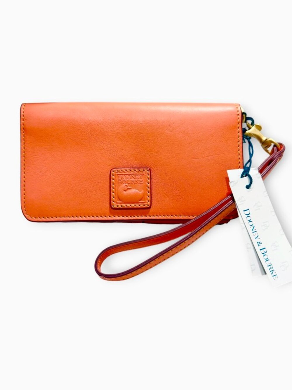 New! Dooney & Bourke Florentine Fey Leather Phone Wristlet in Orange